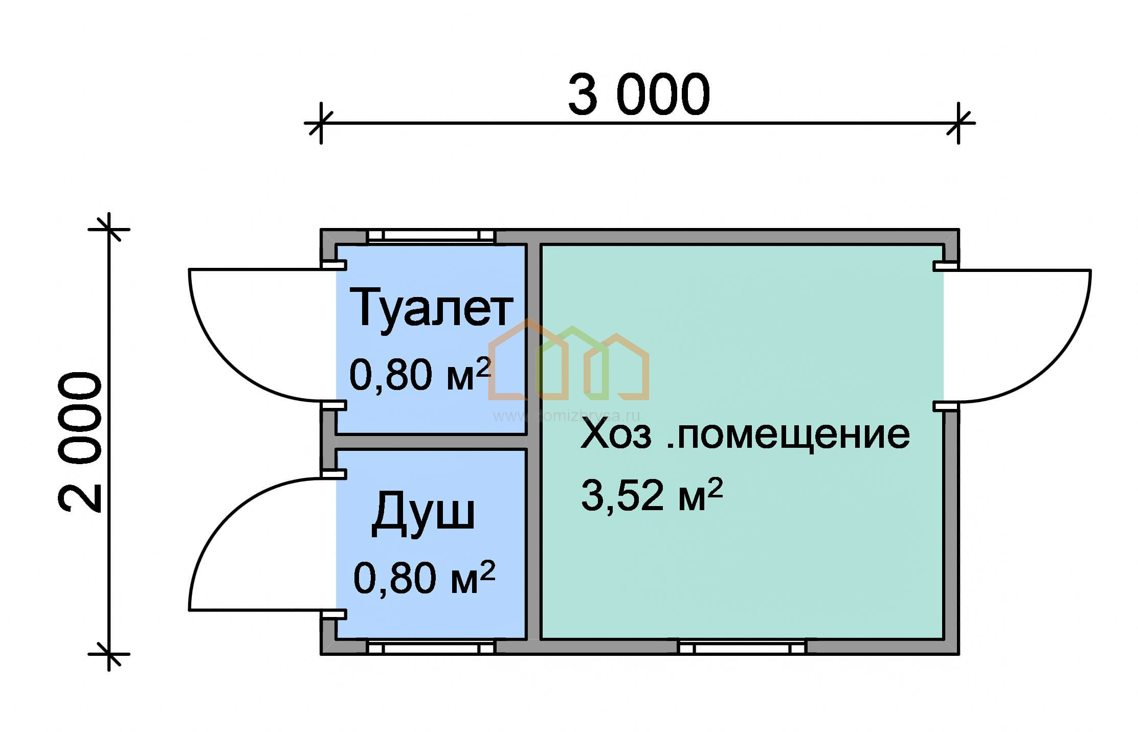 Хозблок для дачи Агата - 1 (Б) 2x3 Площадь: 6 м² без оборудования в готовом  виде с кладовкой под ключ в Гагарине